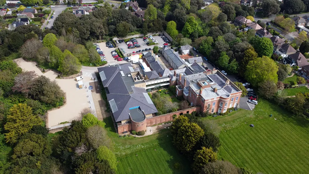 Goring Hall Hospital car park aerial view