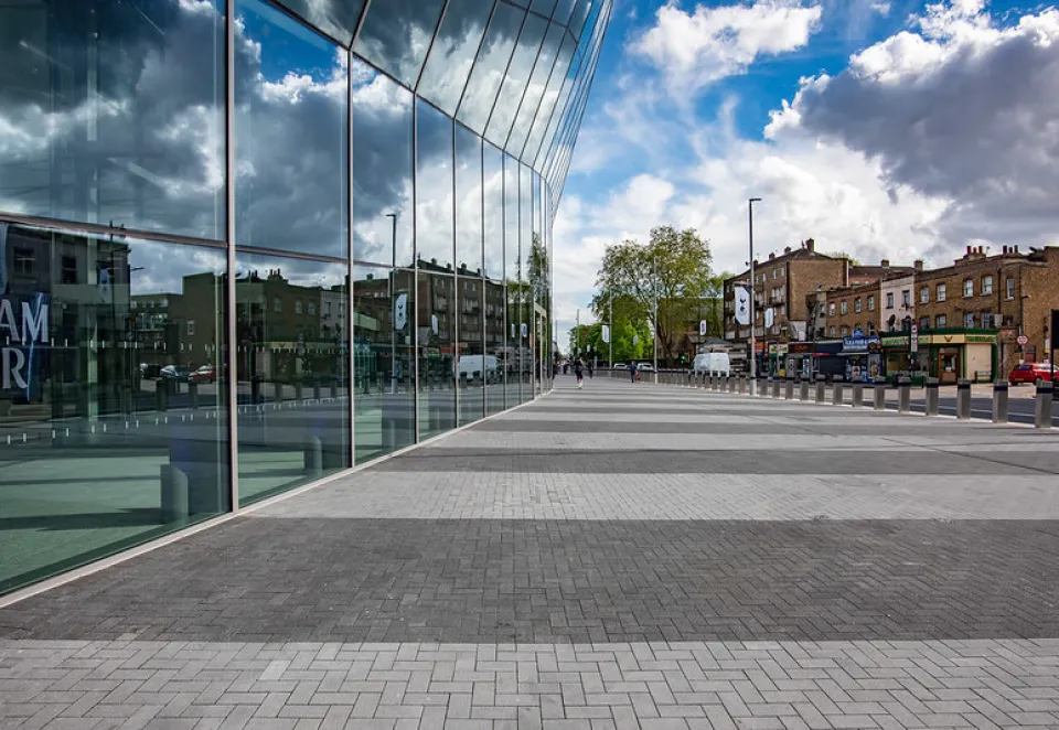 an image of urbanpave flag and block paving in situe outside tottenham hotspurs stadium