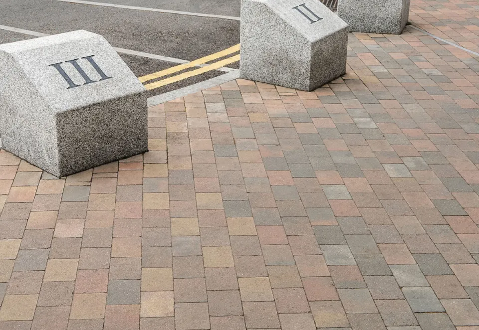 Our woburn original paving in autumn laid on a footpath