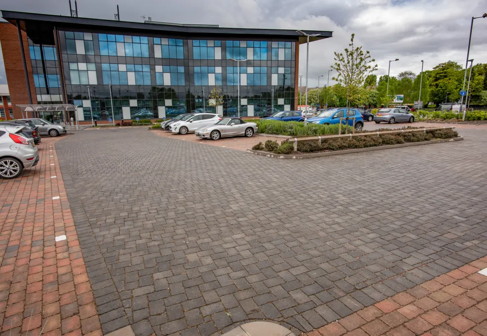 Charcons Woburn Infilta block paving laid in a busy carpark