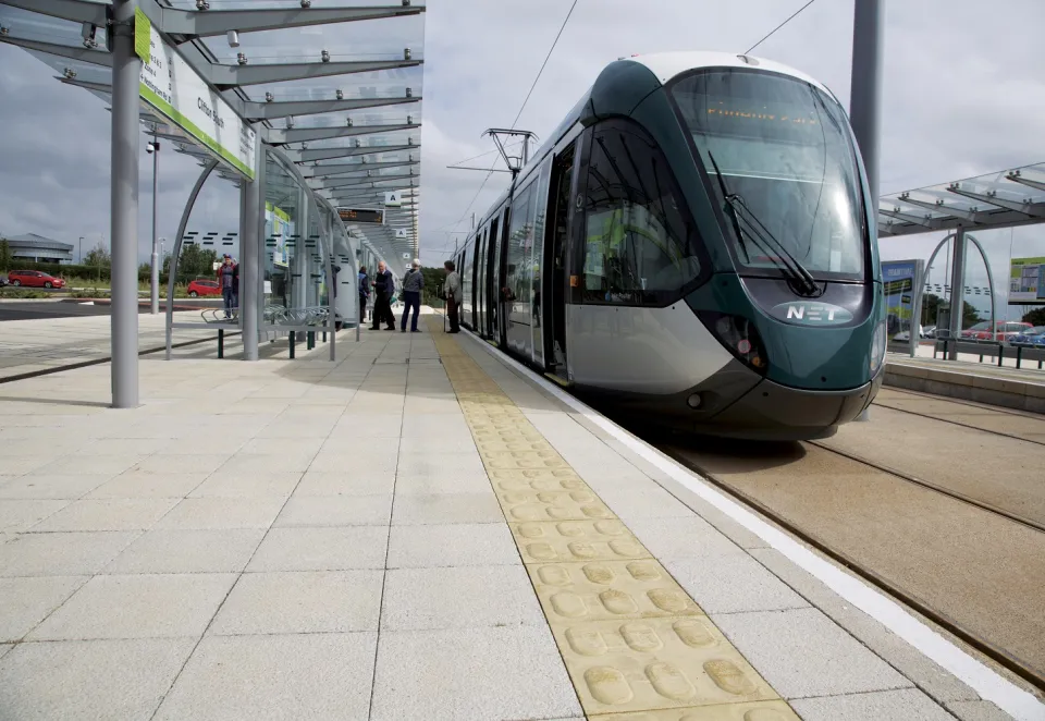 British standard Tactile paving laid near a tram stop