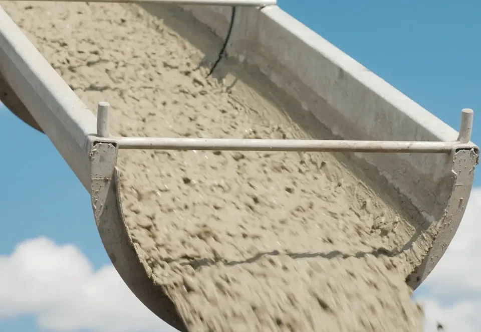 Concrete coming out of a mixer truck chute
