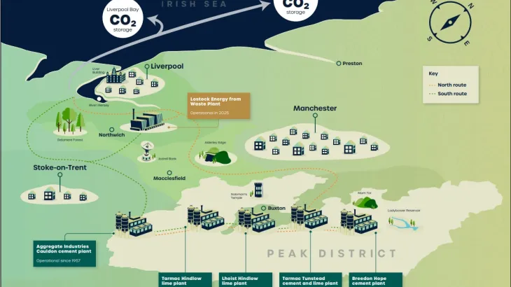 Map showing the indicative route for pipeline routes for the Peak Cluster project