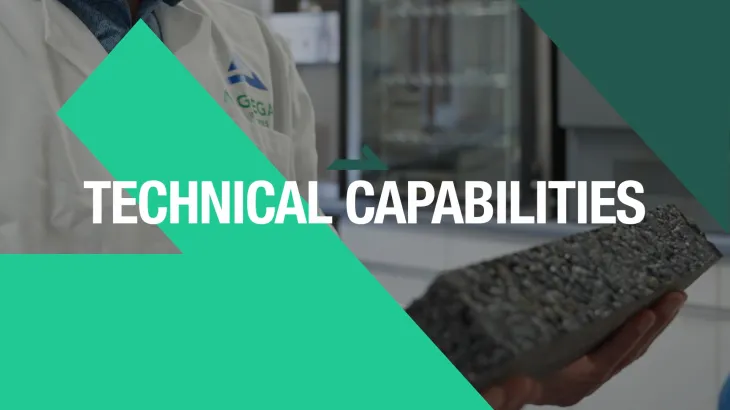 Technical Capabilities thumbnail with a scientist holding a block of asphalt