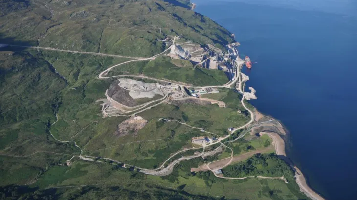 Aerial shot of the Glensanda plant coastal line
