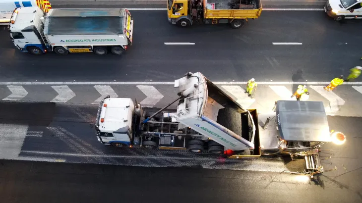 An aerial shot of the M65 in Lancashire where the new low carbon Foamix product was being tested