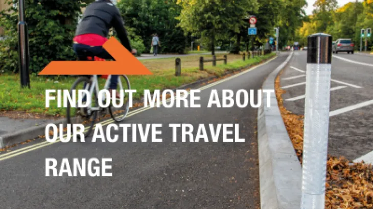 A teaser image for our active travel page featuring a cyclist riding along a cycle route
