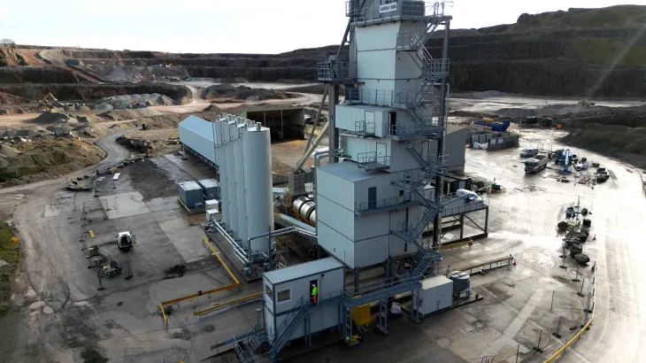 An aerial drone shot of the new asphalt plat at Cauldon Low