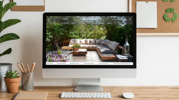 Computer monitor with the bradstone website on it