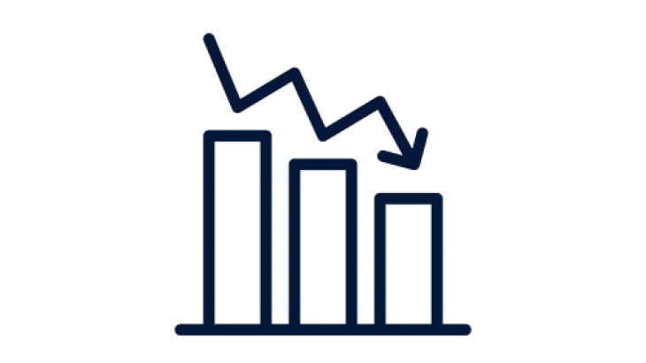 Icon of a bar graph with an arrow pointing down