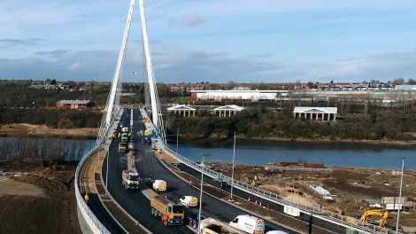 Northumbrian road asphalt Spire bridge with traffic