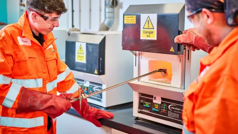 Cement apprentice Connor Haigh working in the Cauldon Cement Plant lab.