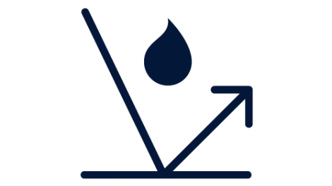 Icon of a water droplet and arrow bouncing off a surface