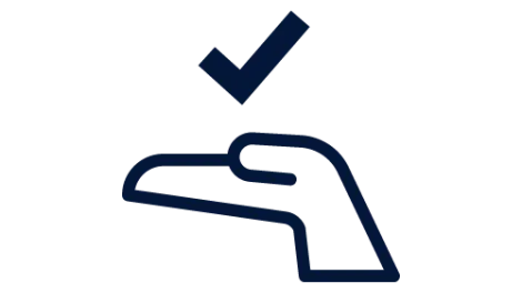 Icon of a hand open with a tick above