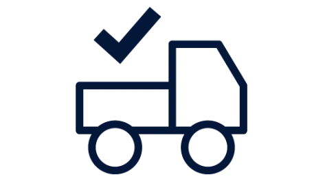 Icon of a truck with a tick above it