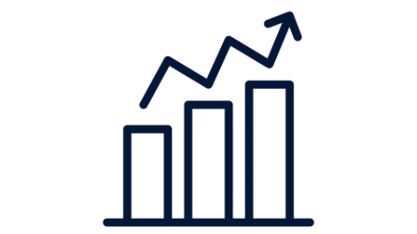 Icon of a bar graph with an arrow moving up