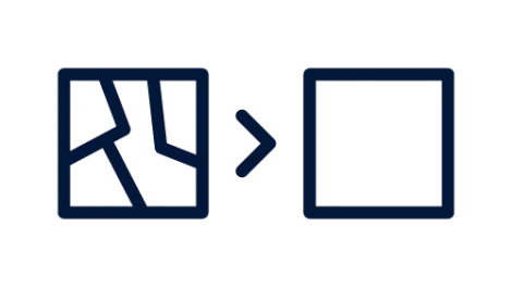 Icon showing a fractured surface changing to a smooth surface
