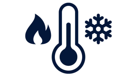 Icon of a thermometer with a fire and frost symbol either side