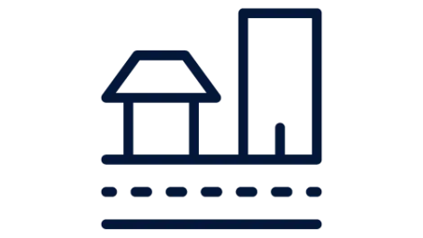 Icon showing buildings with a road