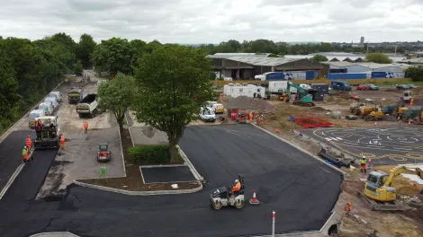 drone image of a carpark being resurfaced in Swindon