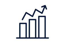 Icon of a bar graph with an arrow moving up