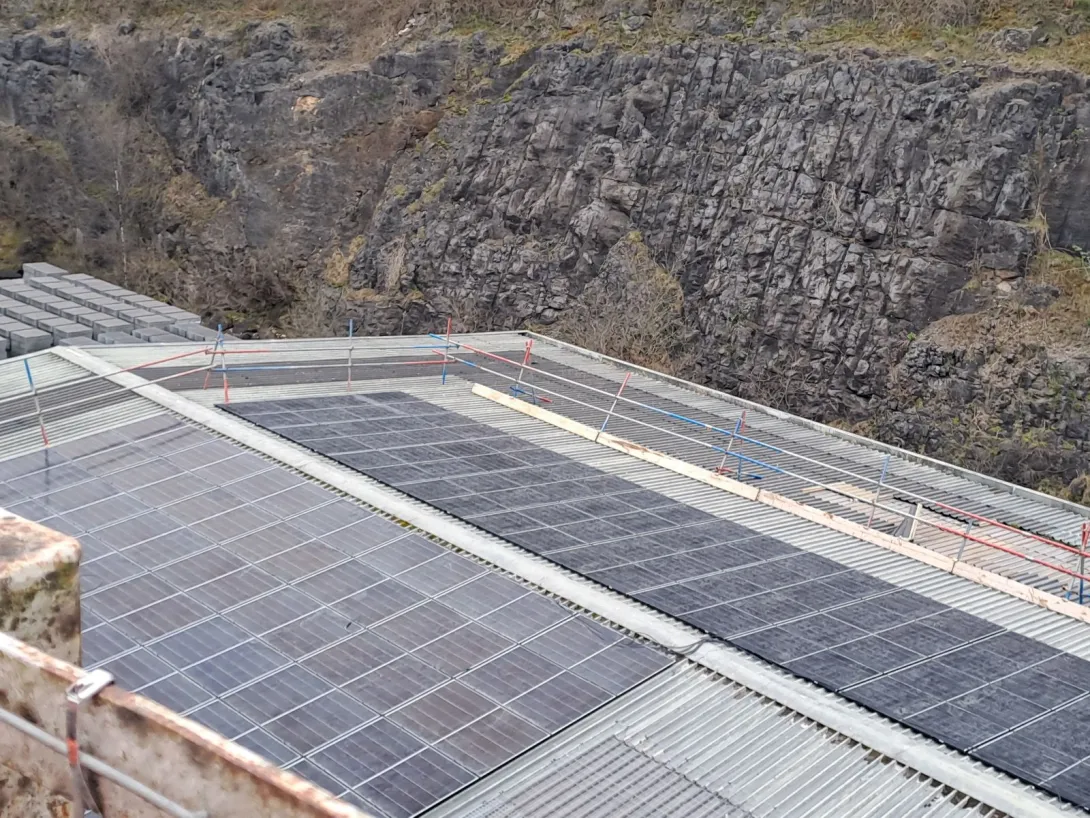 A view of rooftop solar panels at the Callow plant