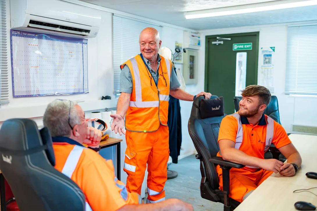 Andy Jackson with colleagues in the offices at Bardon Hill Quarry