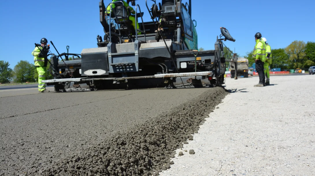 A close up of a new surface being laid containing recycled materials. THe contract is being delivered by OCL Regeneration at Ford Airfield in Sussex.