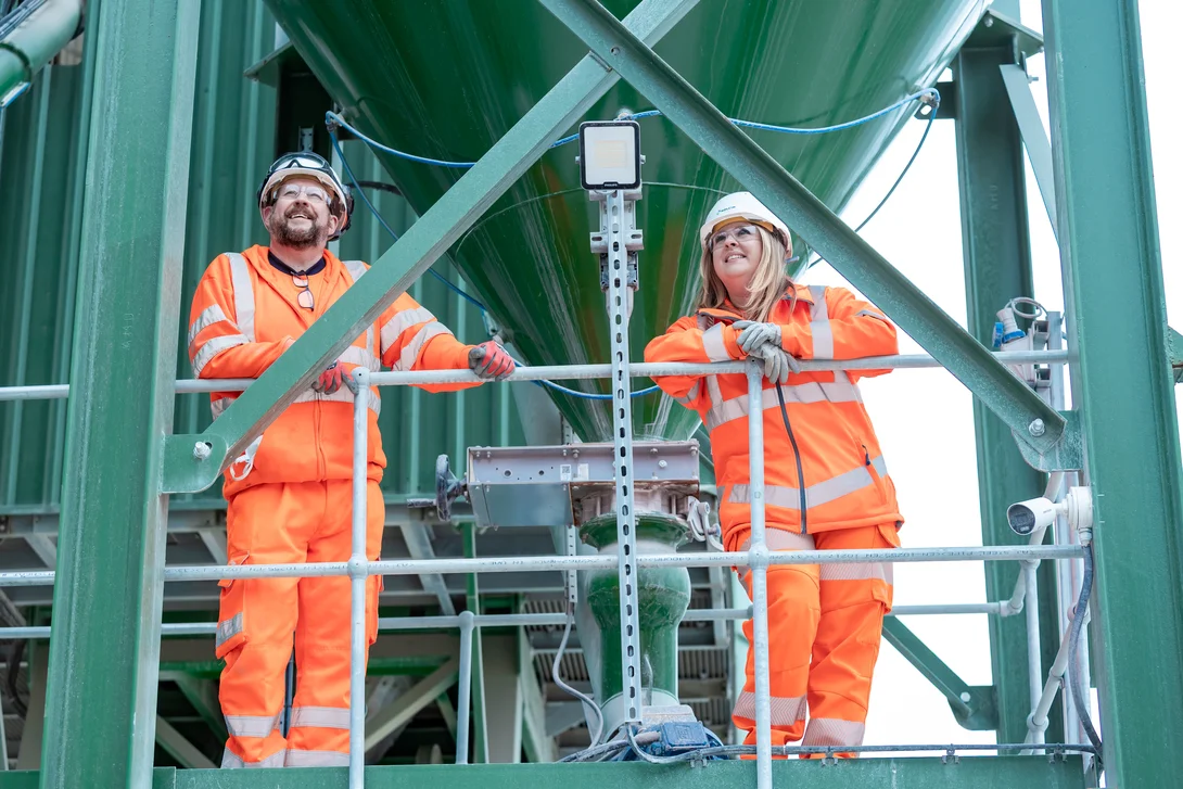 Emily Freeman in high viz PPE at Holcim Mortars at Holme Park