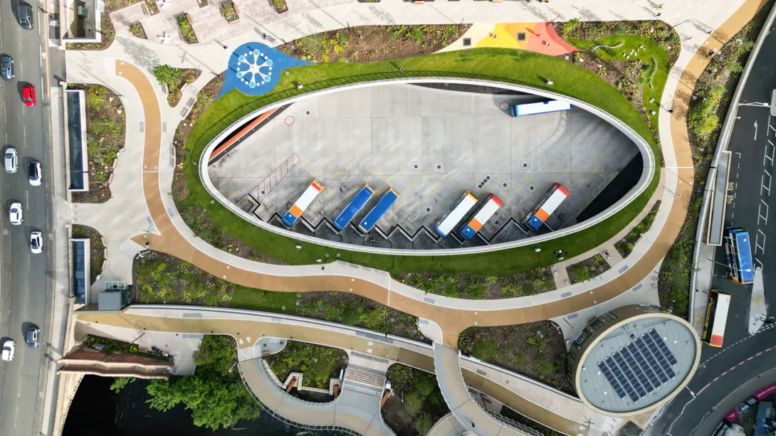 A birdseye view of the Stockport Interchange which Holcim supplied low-carbon concrete to