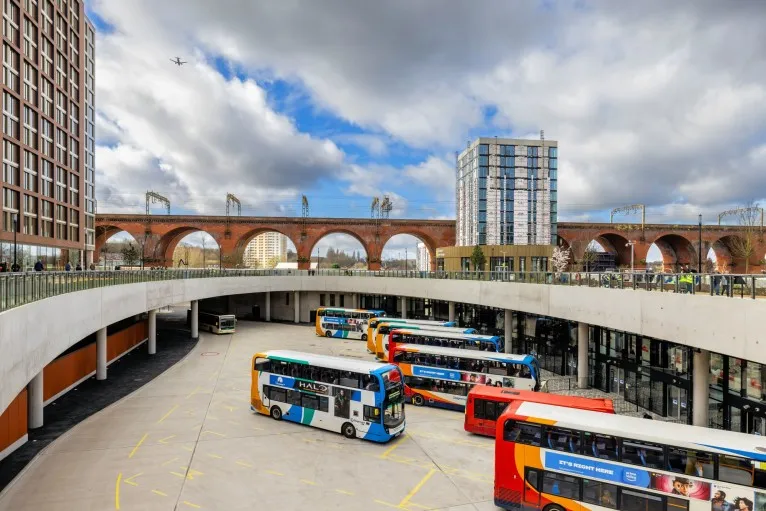 Buses at the award winning Stockport Interchange - Holcim UK supplied concrete to the project.