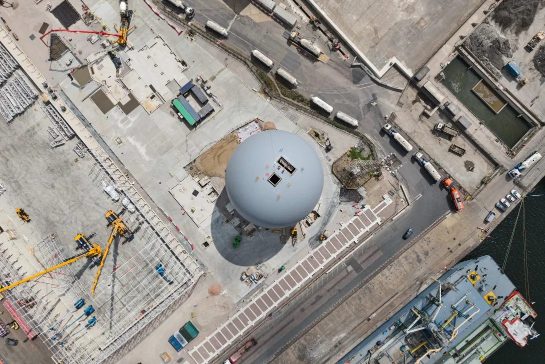 An aerial showing ongoing construction work at Holcim UK's Tilbury Cement Terminal