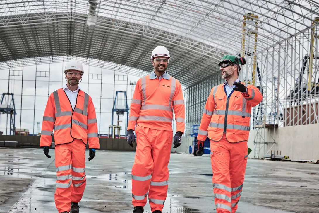 New cement MD Mohamed Alami (centre) taking a tour with colleagues of Holcim's Tilbury cement terminal which is due to open in 2026.