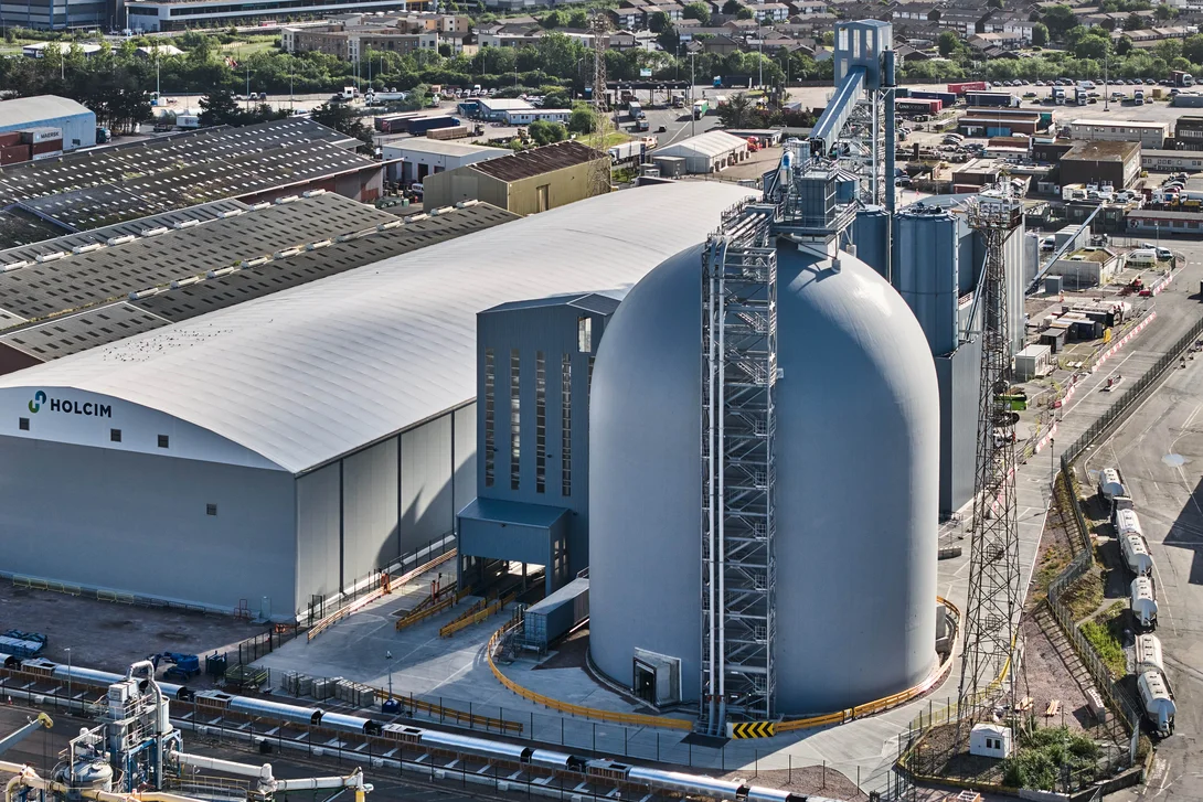 An aerial view of Holcim UK's Tilbury Cement site in June 2026 after it just became operational