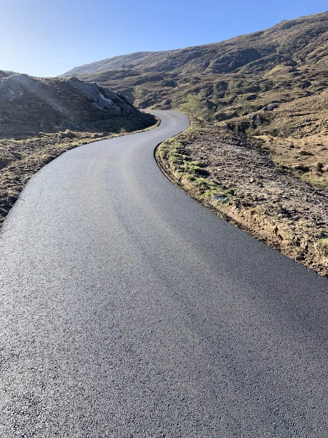 The single track Kinloch Hourn road in Scotland's western Highlands which was resurfaced with Holcim asphalt from its Inverness plant