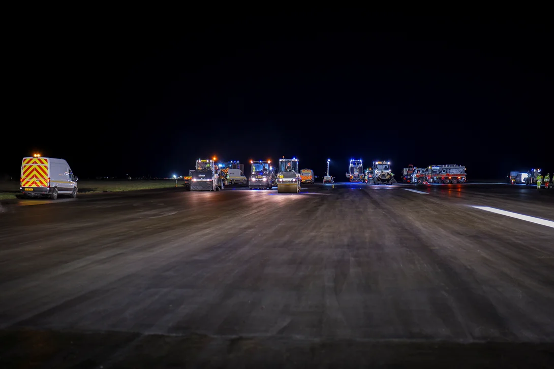 Machines and equipment involved in the operation to resurface London Luton Airport's runway.