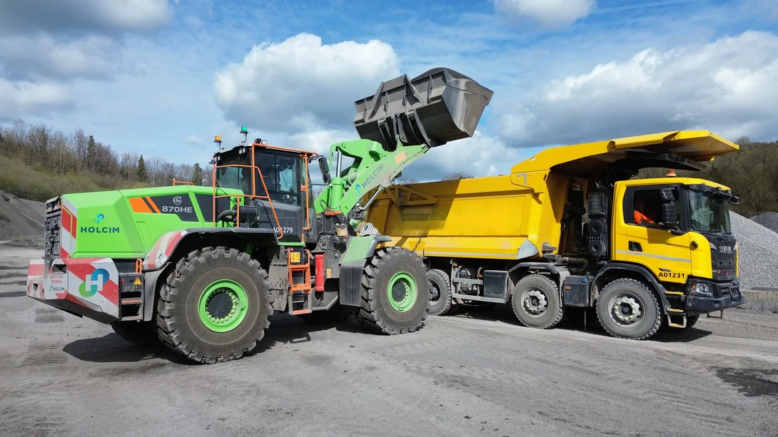 A Liugong 870HE electric loading shovel loading a truck at Holcim's Callow Quarry