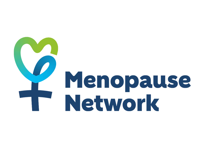 Icon depicting a heart above a plus with the text 'menopause network'
