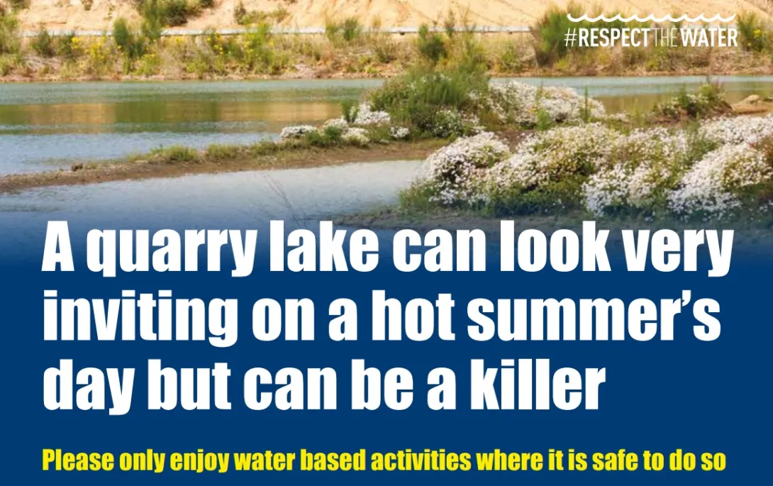 A poster showing the MPA's respect the water campaign aimed at raising awareness of water safety conntected to quarry sites