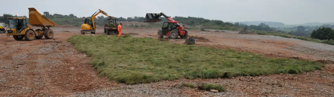 Work being carried out by diggers at Caldon Dale in Staffordshire to translocate grassland. The project won an MPA biodiversity award.