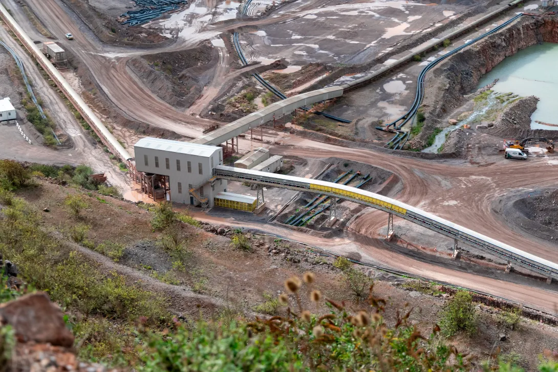 An aerial view of part of new conveyor system at Torr Quarry
