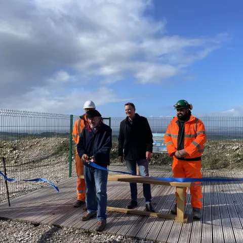 Ribbon being cut at official opening ceremony for new viewing platform at Back Lane Quarry in Carnforth
