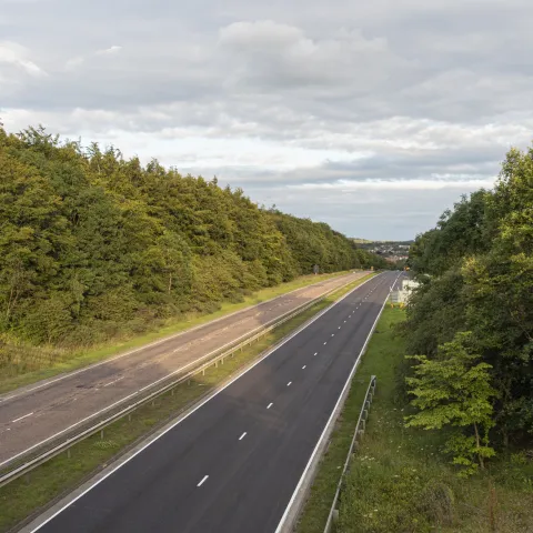 A90 road with one side newly surfaced