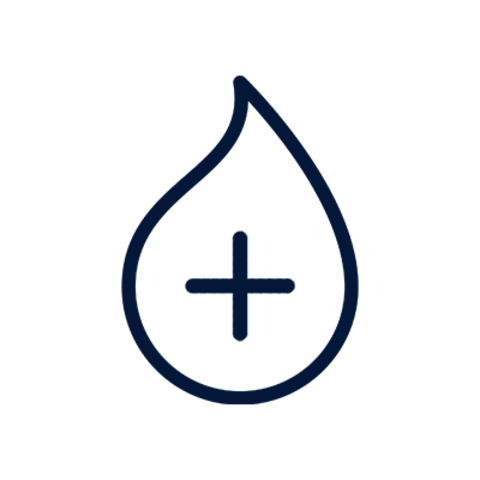 Icon showing a water droplet with a plus symbol inside.